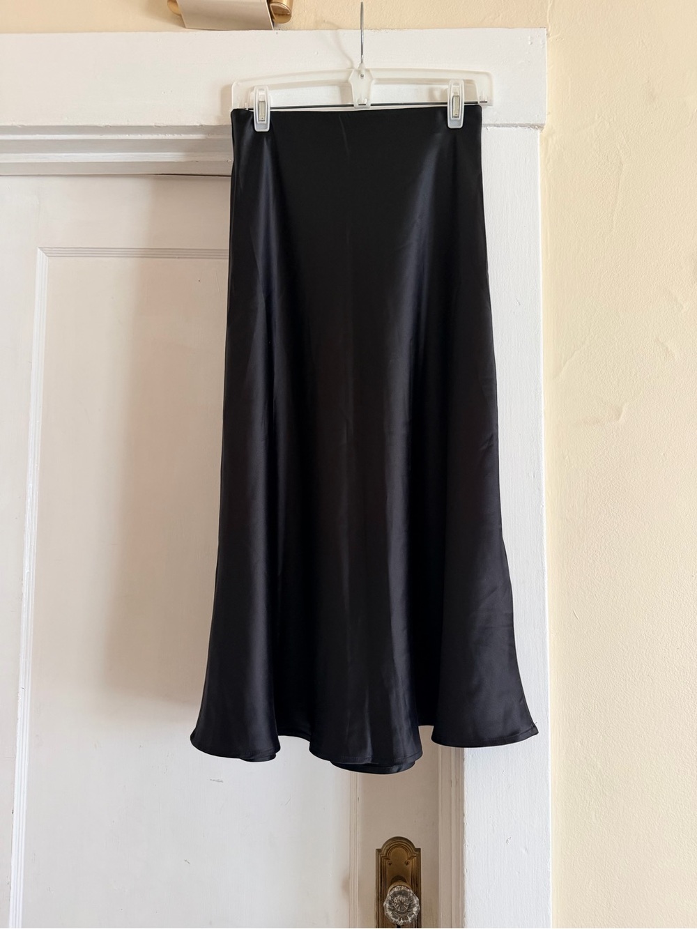 Black Satin Bias Cut Maxi Skirt Size M NWT